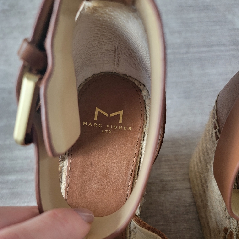 Marc Fisher ‘Adalyn' Espadrille Wedge Sandal Excellent Condition Camel Brown - Picture 8 of 11